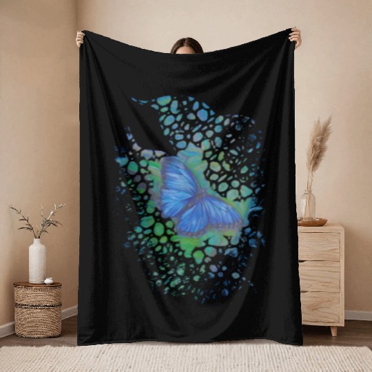 Royal blue monarch butterfly retro 70's animal Throw Blankets