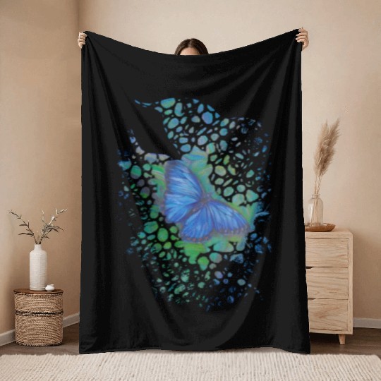 Royal blue monarch butterfly retro 70's animal Throw Blankets