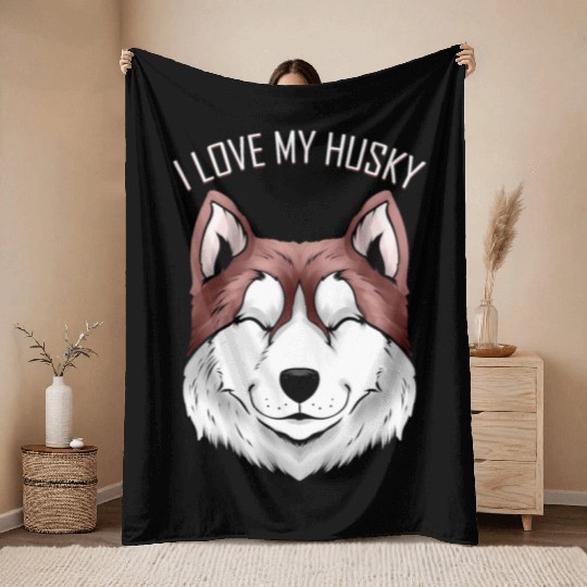 Dog Lover - I Love My Husky Throw Blankets
