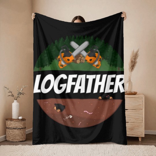 Logfather Lumberjack Chainsaw Throw Blankets