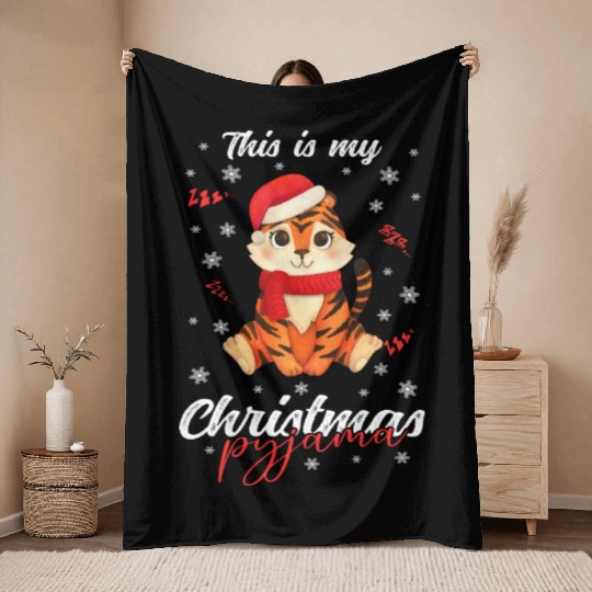 Winter Christmas Pyjama Tiger Throw Blankets