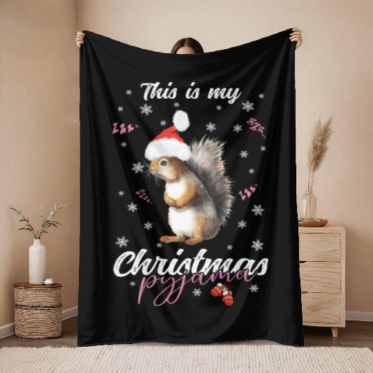 Winter Christmas Pyjama Squirrel Throw Blankets
