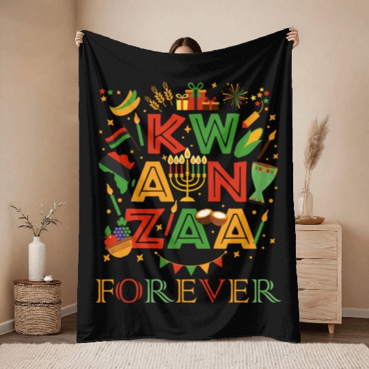 Happy Kwanzaa Forever Christmas Blessing Kinara Throw Blankets
