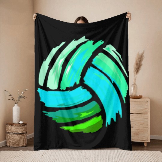 Volleyball Blue Green Ball Forns Throw Blankets