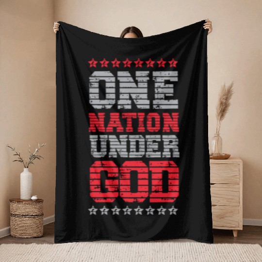 One Nation Under God USA American US America Throw Blankets
