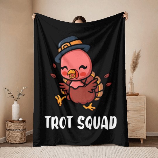 Thanksgiving Running Turkey Trot Squad Throw Blankets