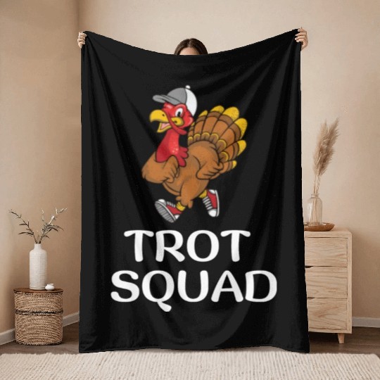 Thanksgiving Running Turkey Trot Squad Throw Blankets