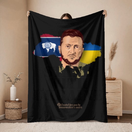 Ukraine Wyoming Flags Zelensky Throw Blankets