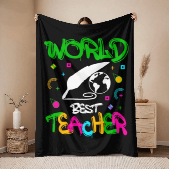 World Best Teacher Funny Quotes Gifts Throw Blankets