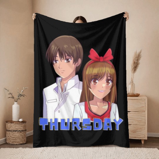 Anime Boy and Girl Day of The Week Thursday Throw Blankets