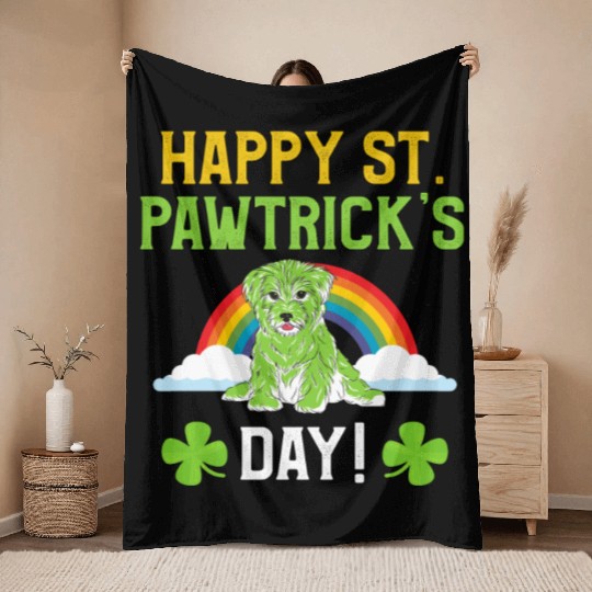 Funny St. Paddy Happy St. Pawtrick's Day Puppy Dog Throw Blankets