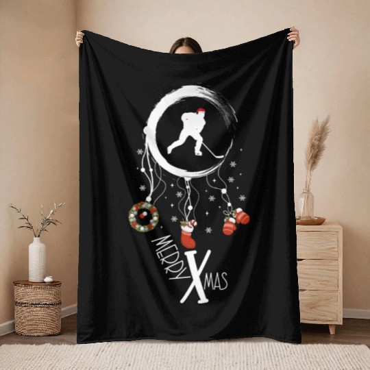 Winter dreamcatcher Christmas Ice hockey Throw Blankets