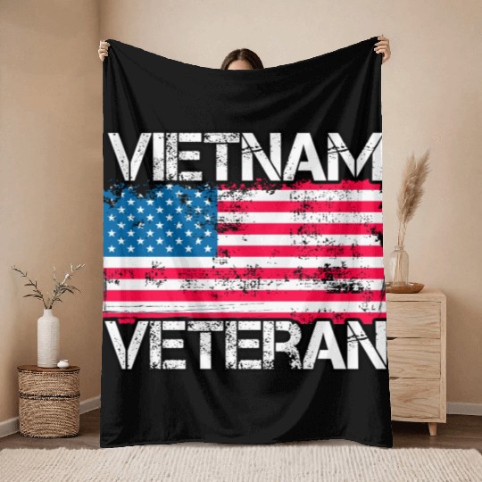 Vietnam Veteran Vintage Us Flag Military Vet Throw Blankets