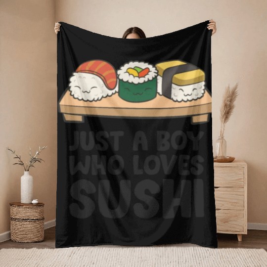 Just a Boy Who Loves Sushi Throw Blankets