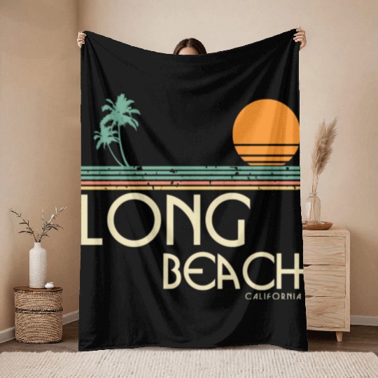 Vintage Long Beach California Throw Blankets