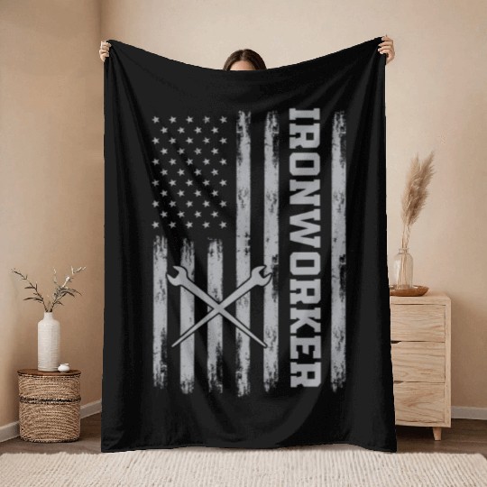 American Ironworker Throw Blankets