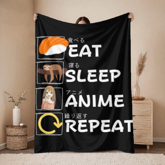 Eat Sleep Anime Repeat Throw Blankets, Anime Manga