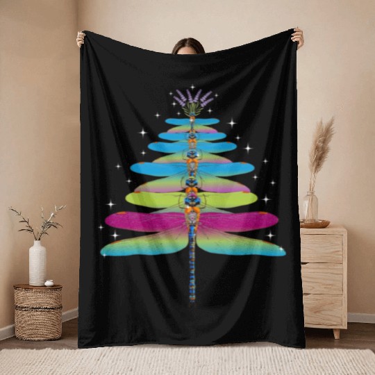 Dragonfly Christmas Tree Funny Insects Lover Xmas Throw Blankets