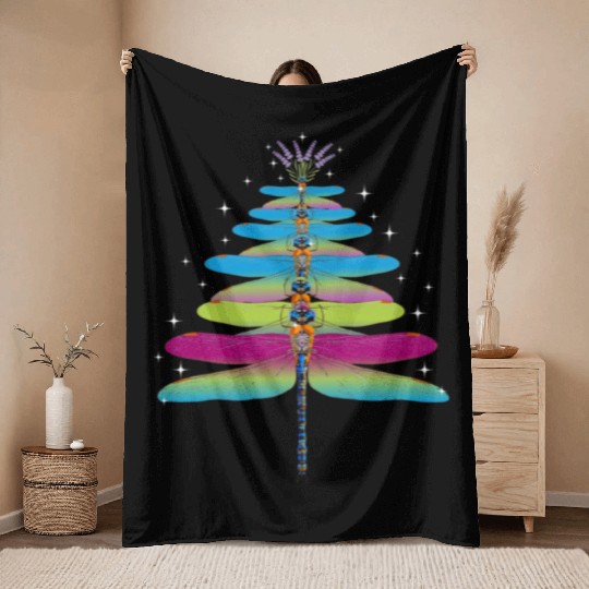 Dragonfly Christmas Tree Funny Insects Lover Xmas Throw Blankets