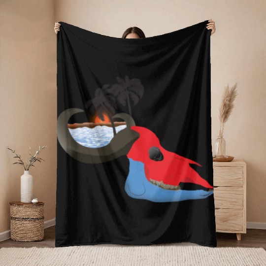 buffalo skull colorful Throw Blankets