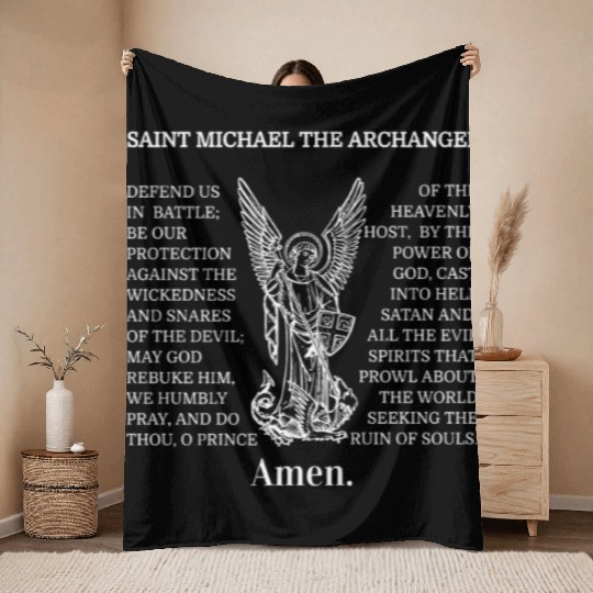 Saint St Michael Prayer Catholic Archangel Christi Throw Blankets