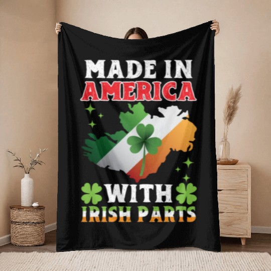Made In America With Irish Parts Ireland Gaelic Throw Blankets