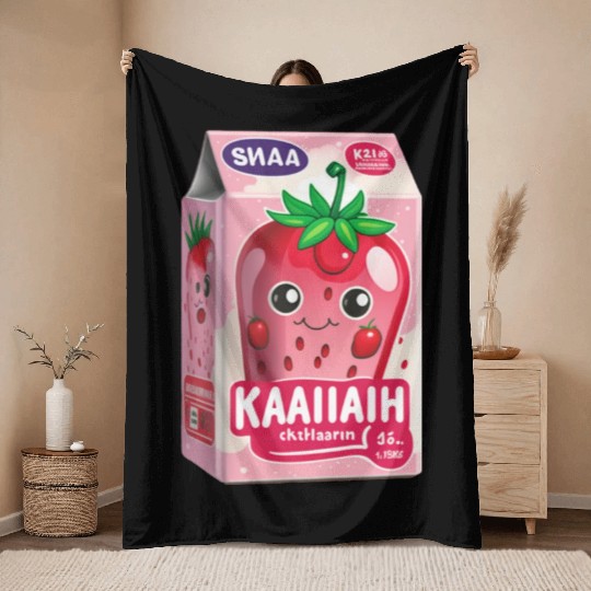 Strawberry Milk Kawaii Throw Blankets