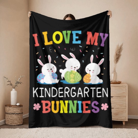 I Love My Kindergarten Bunnies easter Throw Blankets