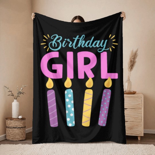 Pastel Birthday Girl Colorful Candles Throw Blankets