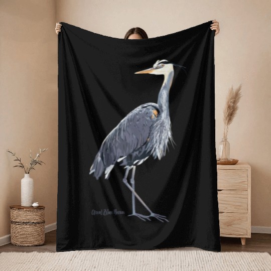 Heron Art Birder Wildlife Bird Watching Throw Blankets
