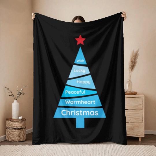 Minimalist Light Blue Christmas Pine Throw Blankets