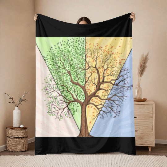Four Seasons Trees Throw Blankets