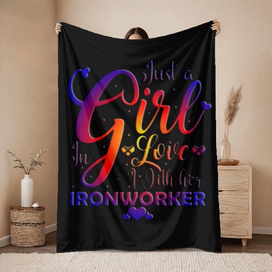 Just A Girl In Love With Her Ironworker Throw Blankets