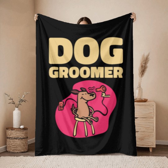 Dog Groomer Canine Grooming Hygiene Throw Blankets