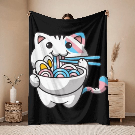 Transgender Pride Kawaii Cat Ramen Noodles Trans F Throw Blankets