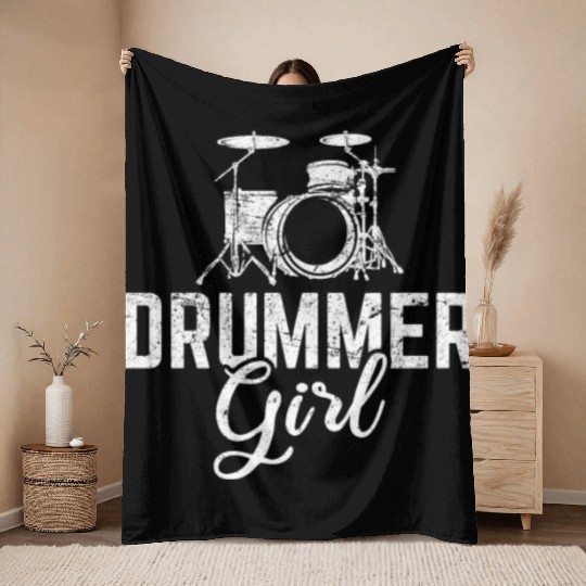 Cool Drummer Girl Rock Music Player Musician Percu Throw Blankets