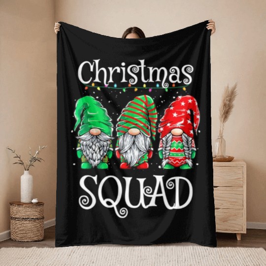 Christmas Squad Family Matching Gnomes Pjs Throw Blankets