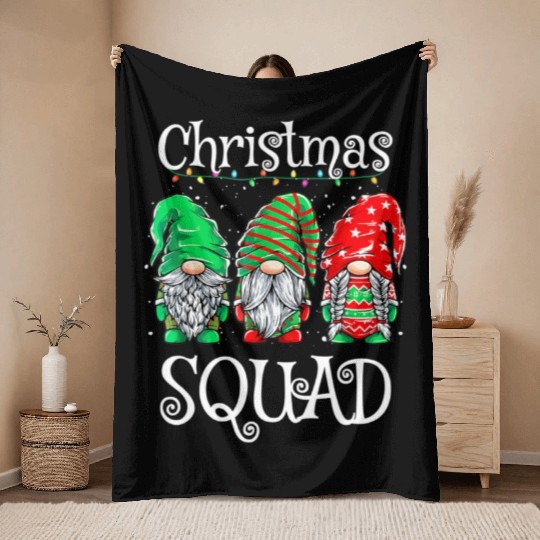Christmas Squad Family Matching Gnomes Pjs Throw Blankets