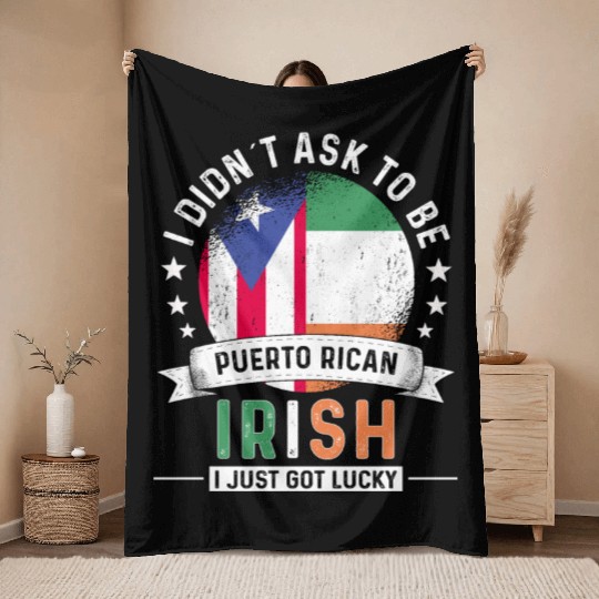 Puerto Rico Flag Ireland Grown Got Lucky Throw Blankets