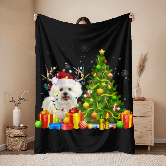 Bichon Frise Christmas Dog Lover Xmas Santa Throw Blankets