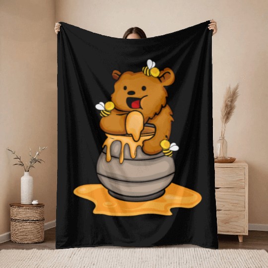 Grizzly Bear Eating Honey Cute Bear Cub Brown Bear Throw Blankets