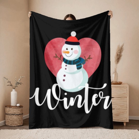 I Love Winter, Snow, Cold And Snowman Throw Blankets