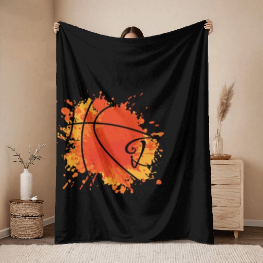 Game Day Basketball Lightning Bolt Throw Blankets