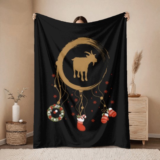 Winter dreamcatcher Christmas goat Throw Blankets