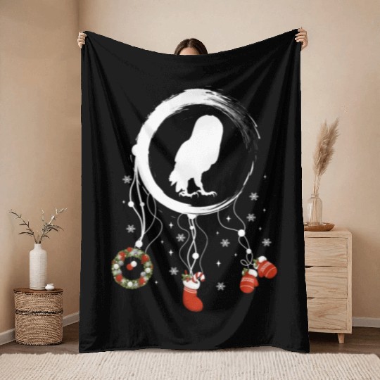 Winter dreamcatcher Christmas Owl Throw Blankets