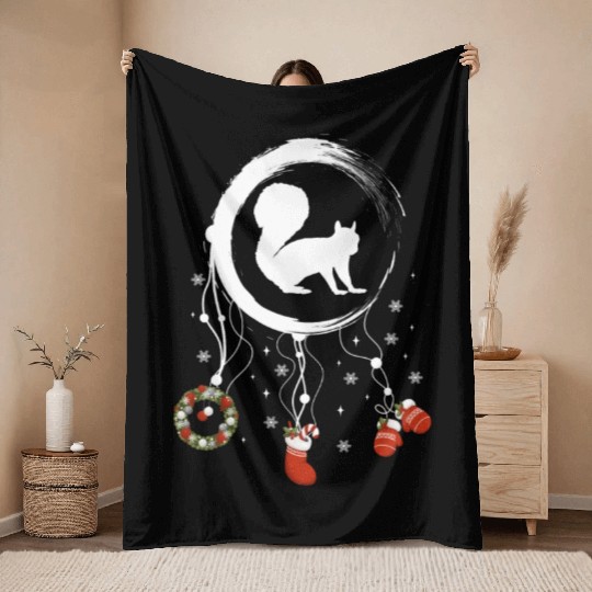 Winter dreamcatcher Christmas Squirrel Throw Blankets