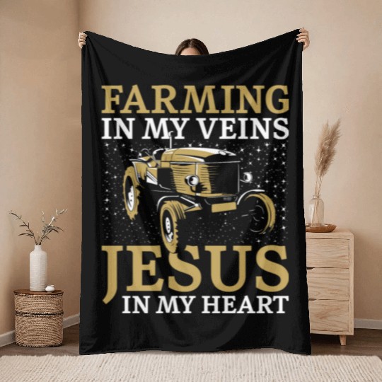 Farming Farmer Faith Christian Throw Blankets