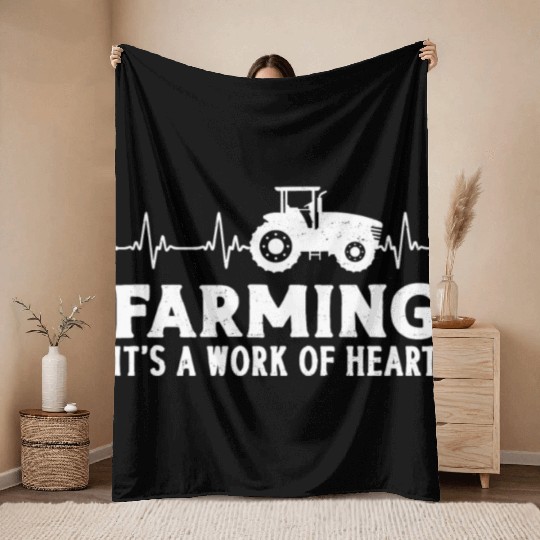Farming Farmer Girl Heartbeat Throw Blankets