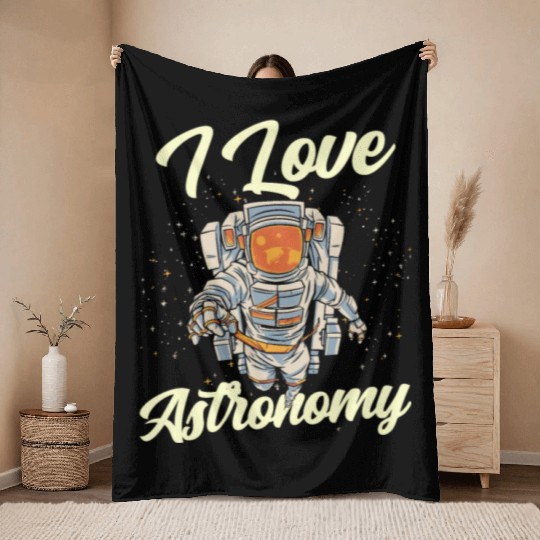 I Love Astronomy Rocket Space Planets Astronaut Throw Blankets