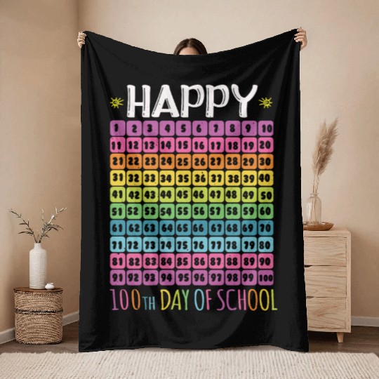 Number Student 100th Day Happy 100 Days Of School Throw Blankets